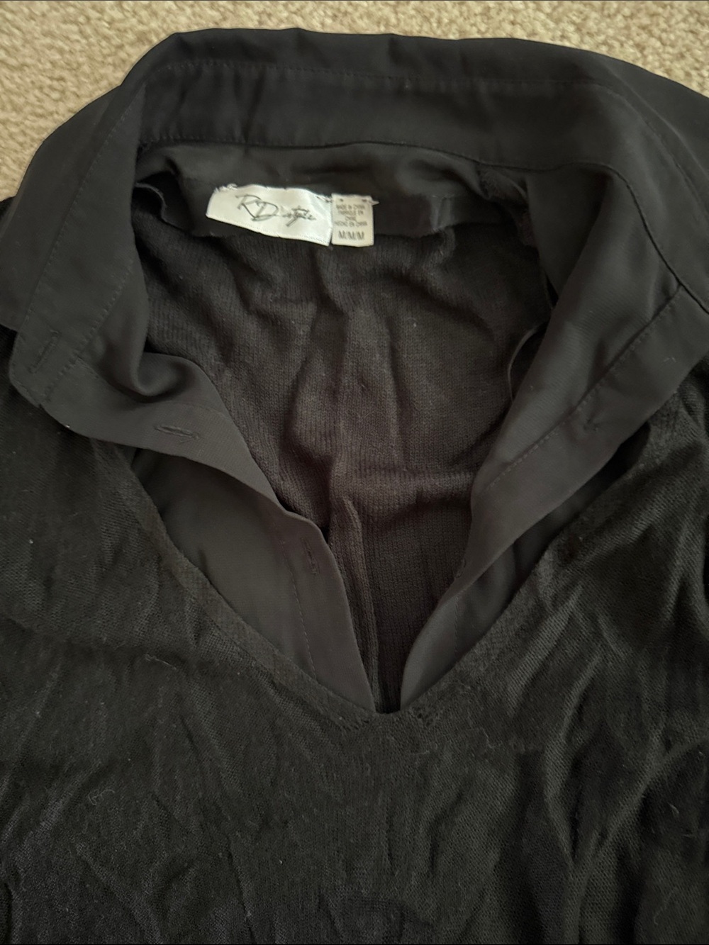RD Style Black Layered V-Neck Long Sleeve Top M